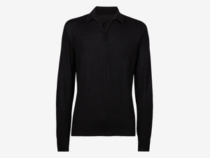 Lasca Super Fine Virgin Wool Polo Sweater - Caviar