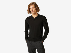 Lasca Super Fine Virgin Wool Polo Sweater - Caviar