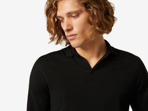 Lasca Super Fine Virgin Wool Polo Sweater - Caviar