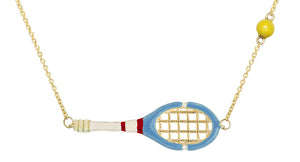 Tennis Pelota Enamel Necklace - Sky Blue/Coconut White