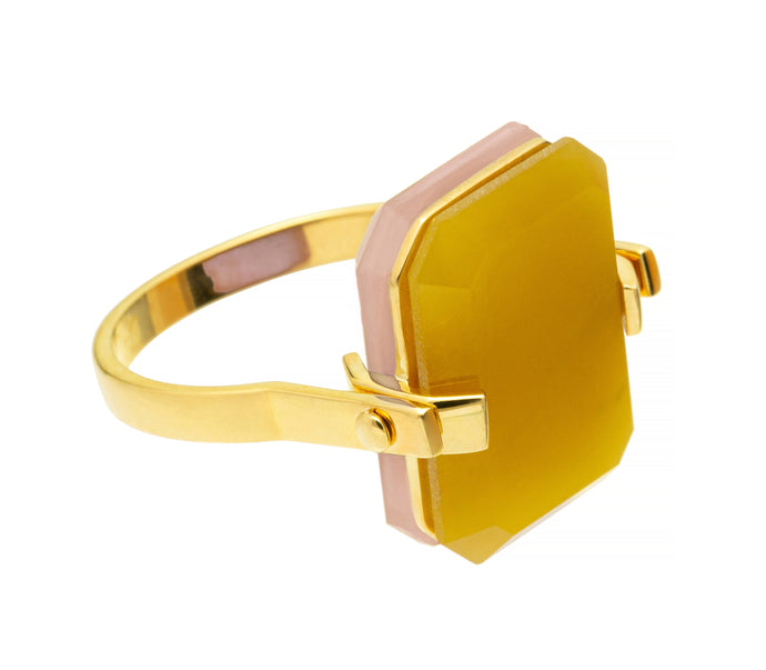 Sandwich Deco Ring Op.Rosa+Gg - Yellow Gold