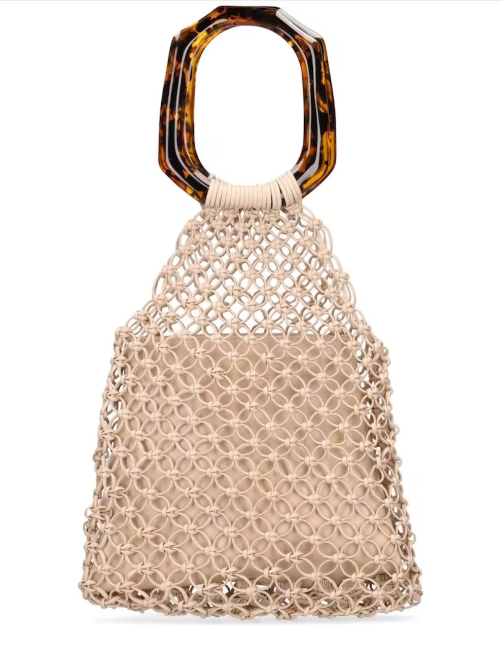 MYLA FRAME HANDLE LARGE LEATHER NET TOTE - AMBER