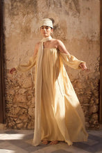 Load image into Gallery viewer, Kikab Long Cotton Dress with Belt and Leather Straps - Almond Milk
