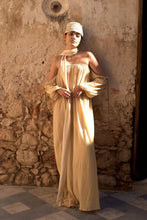Load image into Gallery viewer, Kikab Long Cotton Dress with Belt and Leather Straps - Almond Milk
