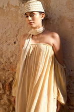 Load image into Gallery viewer, Kikab Long Cotton Dress with Belt and Leather Straps - Almond Milk
