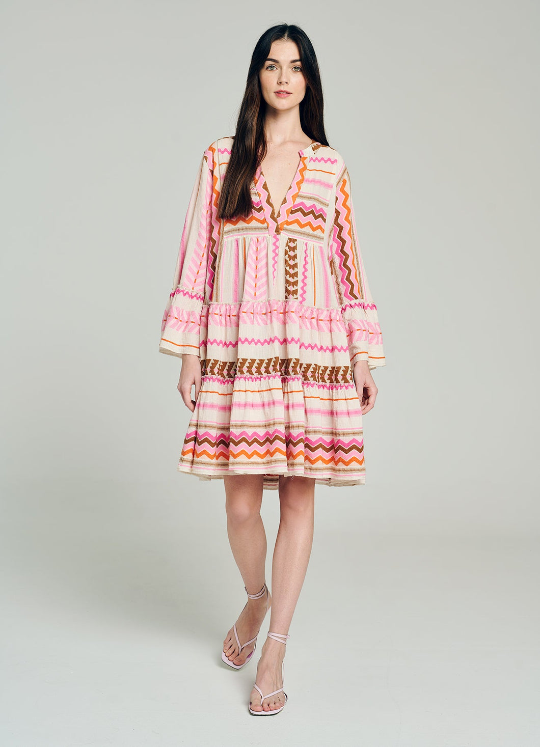 Ella Long Sleeves Short Dress - 627 Pink (Type Pink)
