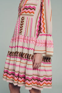 Ella Long Sleeves Short Dress - 627 Pink (Type Pink)