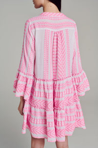 Ella Sleeveless Short Dress - Pink/ White