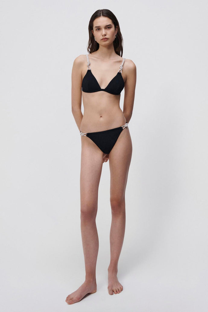 Darien Diamante Strap Bikini Bottom - Black