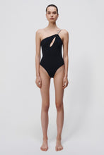 Load image into Gallery viewer, Saint Diamante One Shoulder Cut Out Swimsuit - Black
