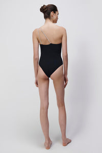 Saint Diamante One Shoulder Cut Out Swimsuit - Black