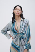 Load image into Gallery viewer, Roma Marble Printed Satin Draped Front Mini Dress - Laguna Marble Print
