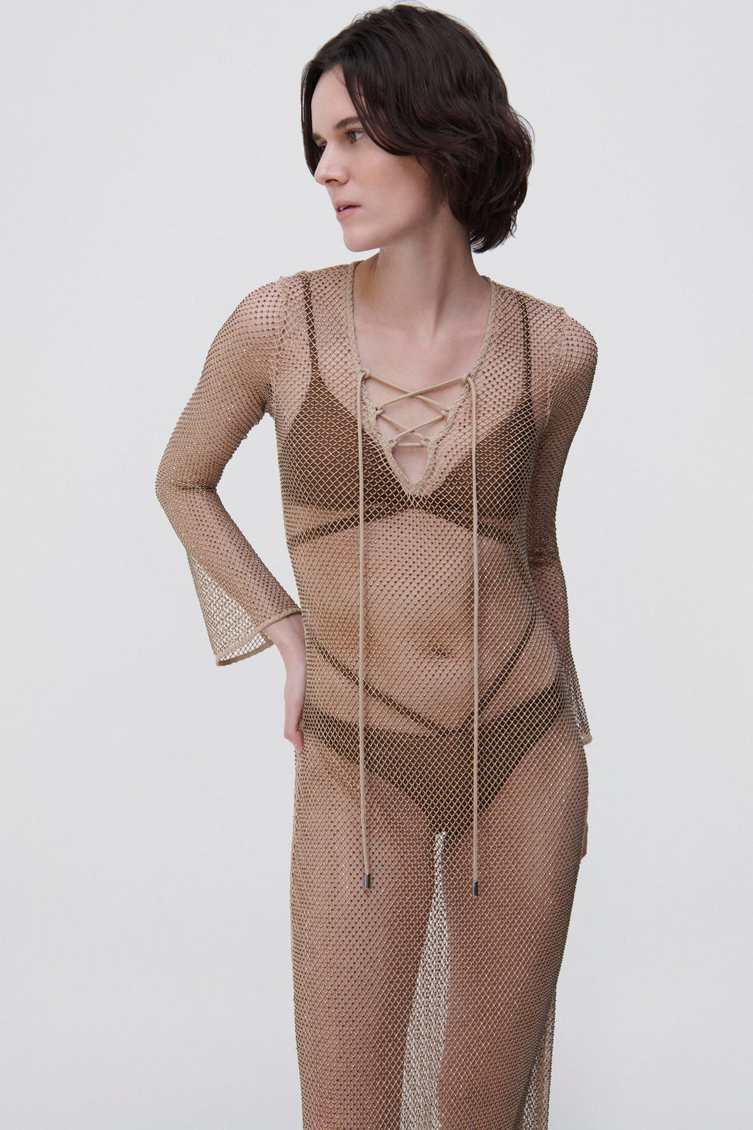 Tate Crystal Mesh Cover Up - Bronze