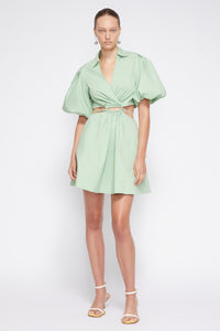Aulora Cotton Poplin Balloon Sleeve Mini Dress - Spring Green