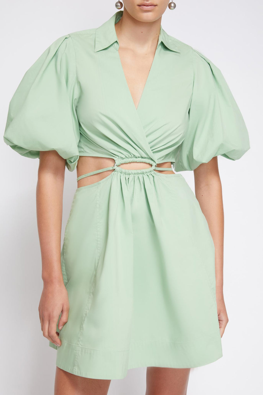 Aulora Cotton Poplin Balloon Sleeve Mini Dress - Spring Green