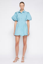 Load image into Gallery viewer, Cleo Cotton Poplin Balloon Pintuck Mini Dress - Celeste Blue
