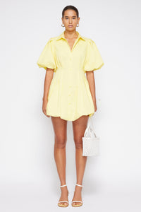 Cleo Cotton Poplin Balloon Pintuck Mini Dress - Limoncello