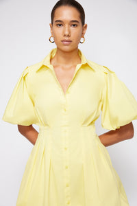 Cleo Cotton Poplin Balloon Pintuck Mini Dress - Limoncello