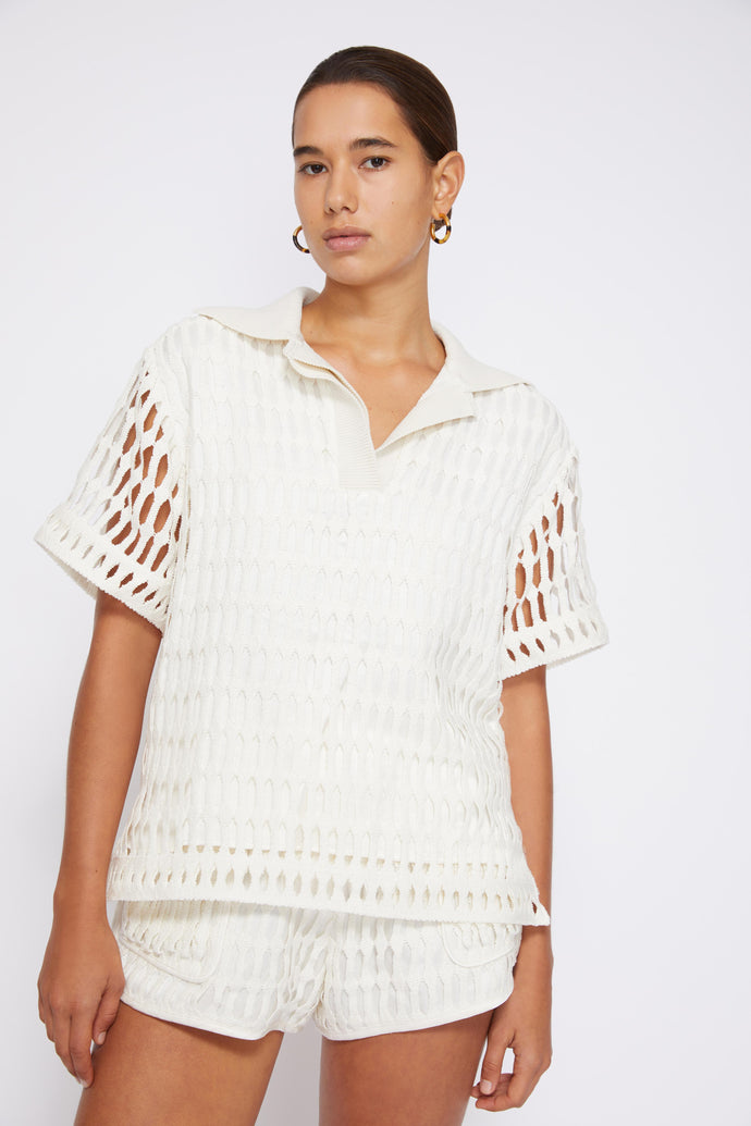 Rossi Cotton Mesh Short-sleeved Polo - Natural
