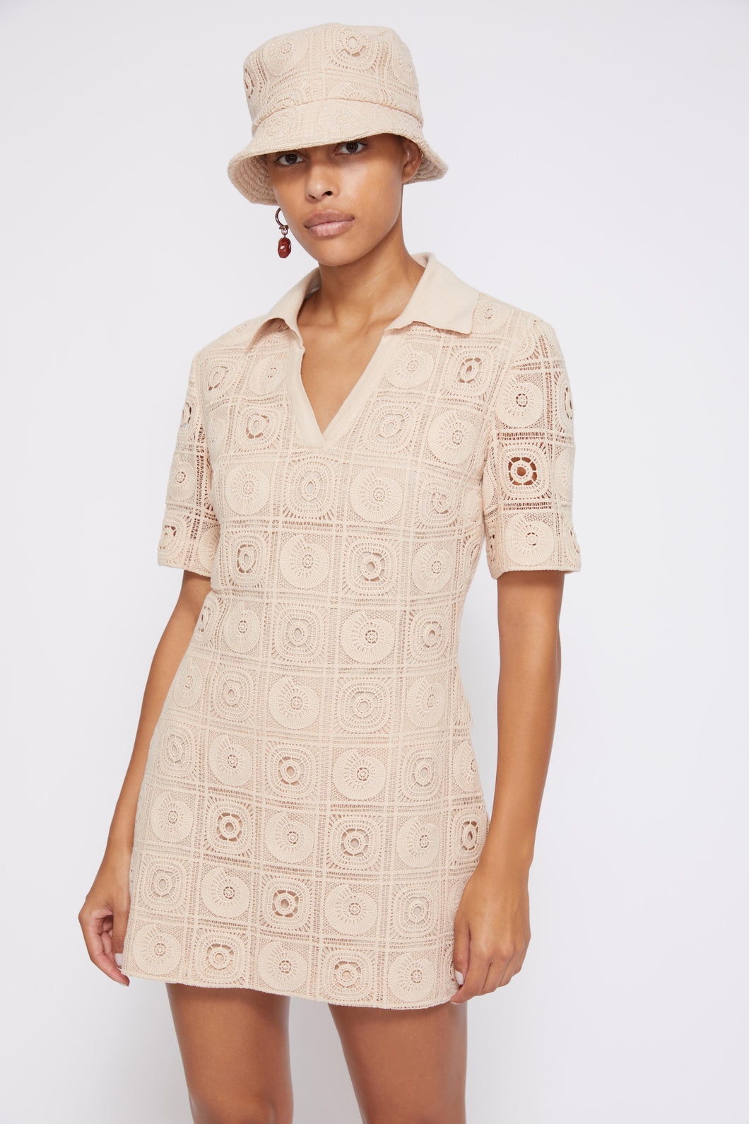 Gabrielle Shell Crochet Cover-Ups Mini Skirt Dress - Dune