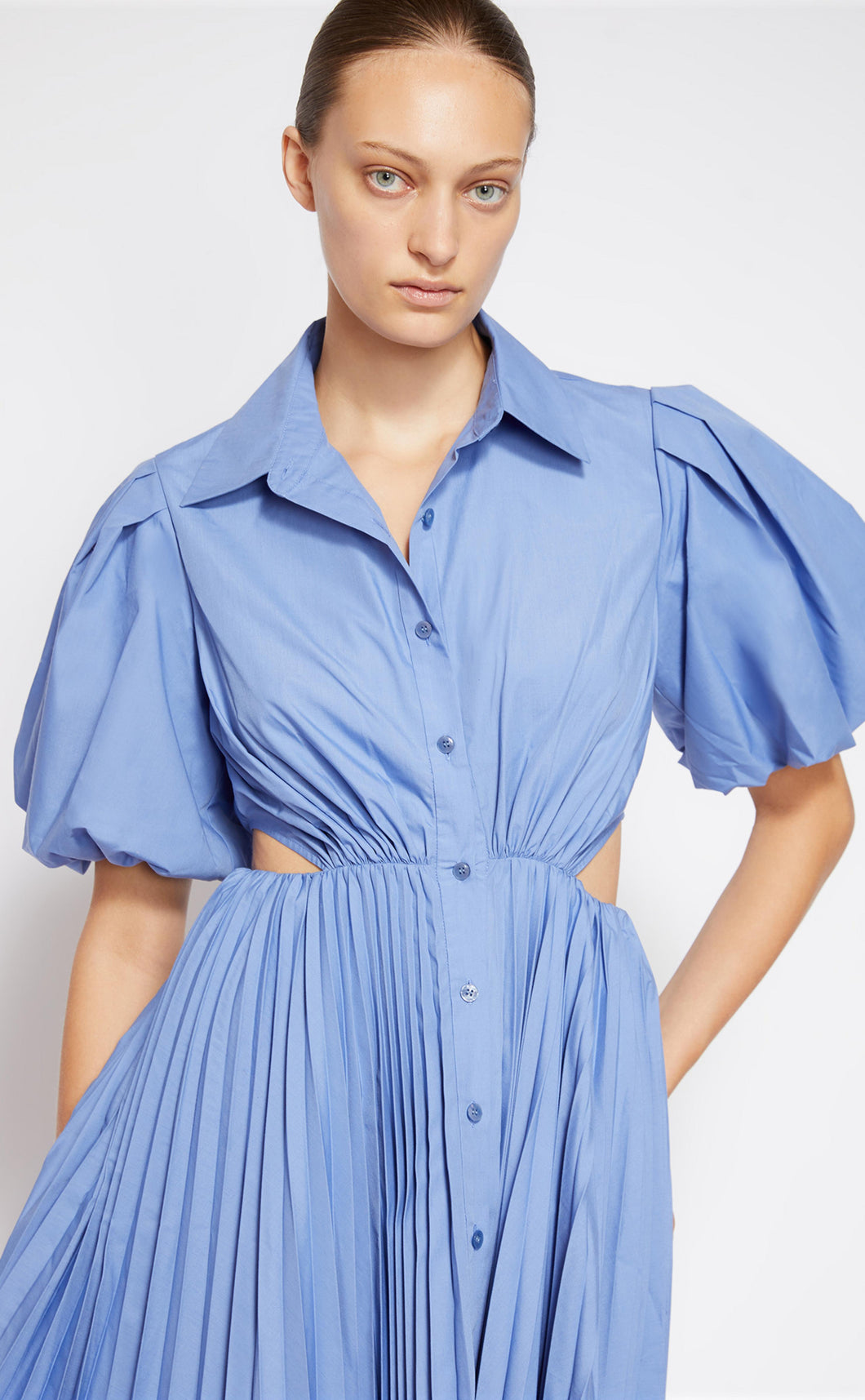 Nadine Pleated Puff Sleeve Shirt Dress - Hydrangea