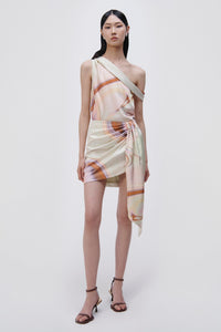 Mae Marble Printed Satin Draped Mini Skirt - Seafoam Marble Print