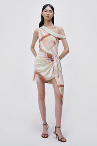 Mae Marble Printed Satin Draped Mini Skirt - Seafoam Marble Print