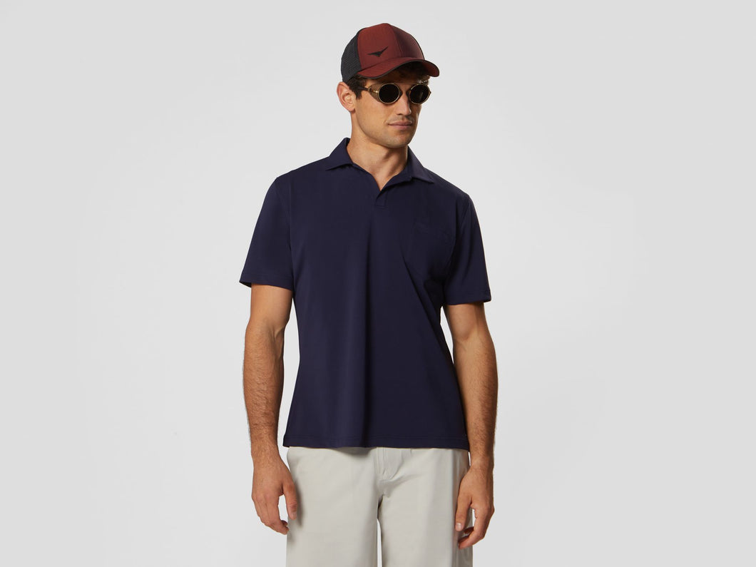 T-Shirt Crew Cotton Jersey Garment Dyed Polo T Shirt - Navy Blue
