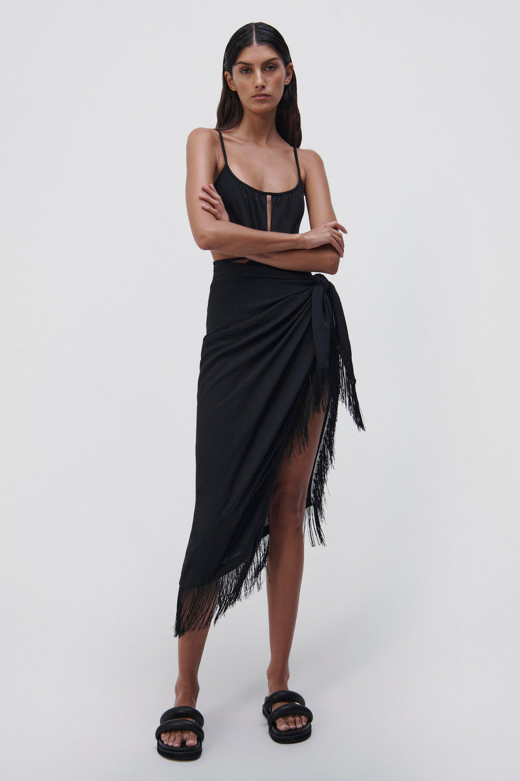 Clemmy Solid Cover-Ups Sarong Skirt - Black