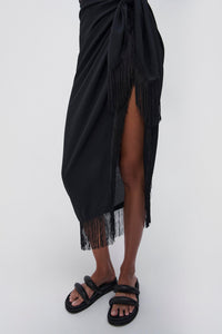 Clemmy Solid Cover-Ups Sarong Skirt - Black