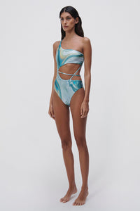 Stormi Marble Printed Swimwear Strappy One Piece - Laguna Marble