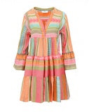 Ella Dress Short - Multi Neon. Pink Orange