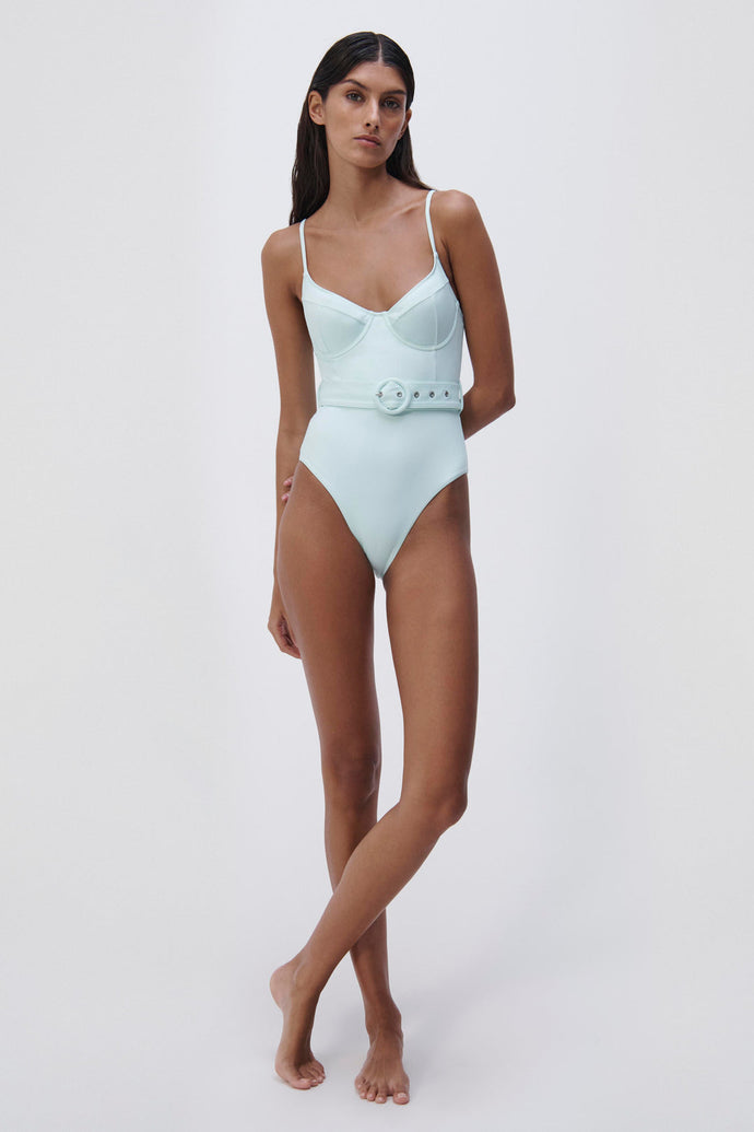 Noa Solid Swimwear Bustier One Piece - Seafoam