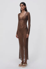 Load image into Gallery viewer, Lorenzo Crystal Mesh Cover-Ups Long-Sleeved Dress - Caraway
