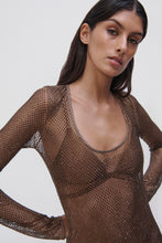 Load image into Gallery viewer, Lorenzo Crystal Mesh Cover-Ups Long-Sleeved Dress - Caraway

