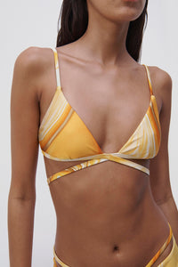 Harlen Marble Printed Swimwear Tie Front Bikini Top - Zinnia Marble
