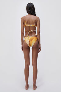Harlen Marble Printed Swimwear Tie Front Bikini Top - Zinnia Marble