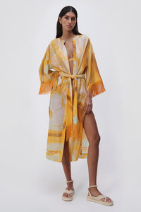 Odelia Marble Printed Cover-Ups Flowy Sleeve Button Up Mini Dress - Zinnia Marble