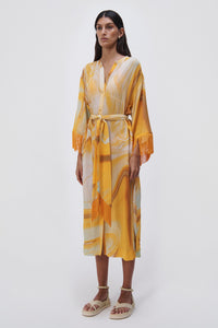 Odelia Marble Printed Cover-Ups Flowy Sleeve Button Up Mini Dress - Zinnia Marble