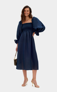 Atlanta Linen Dress - Navy