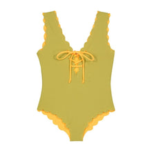 Load image into Gallery viewer, Bumby Lace Up Maillot One Piece in Wheat/Fern
