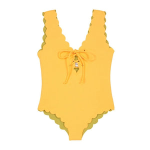 Bumby Lace Up Maillot One Piece in Wheat/Fern