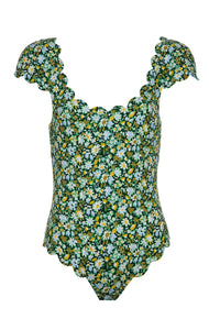 Scalloped Mexico Maillot One Piece - Horizon/Meadow Flower Print